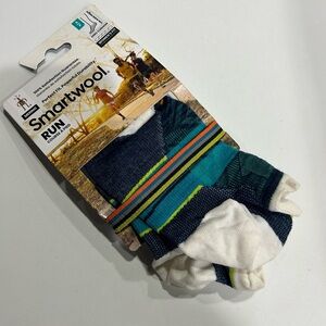 Smartwool Women's Small Run Zero Cushion Striped Low Ankle Socks Teal Blue NWT